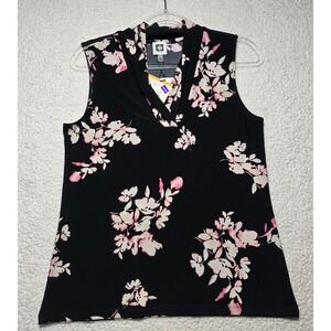 Anne Klein Womens Floral V-Neck Sleeveless Knit Top Black Multi 10929609-9X0 S